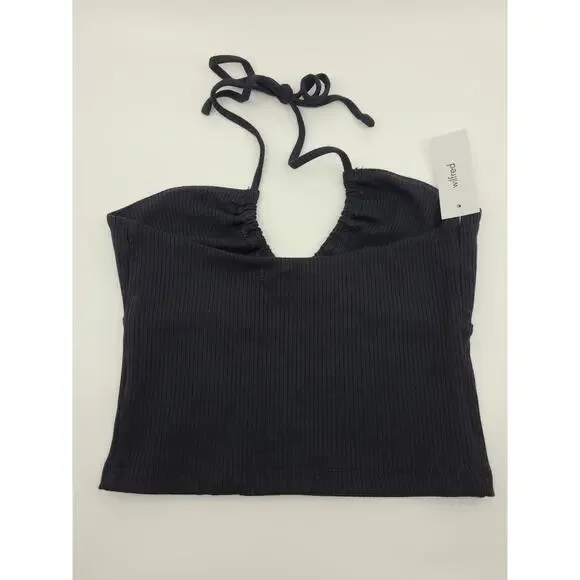 Wilfred Merci Tank Top Black Halter Cropped Ribbed 2XS Max Stretch NWT - Picture 4 of 8